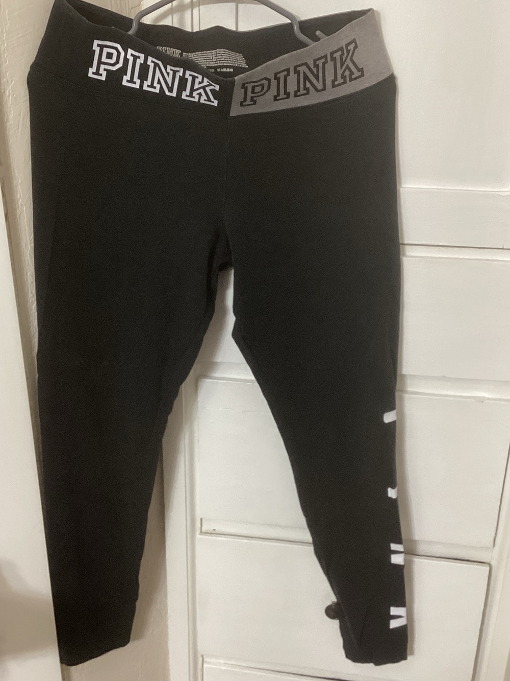 PINK Victoria's Secret Black Leggings with Gray Logo Waistband